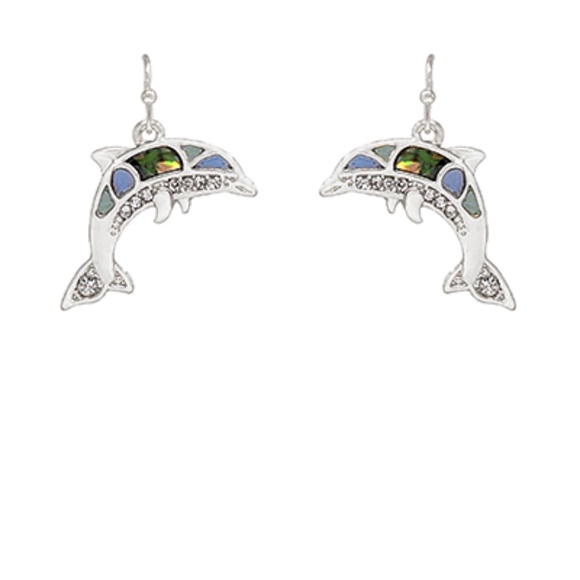 Dolphin Abalone & Rhinestone Earrings - Picture 2 of 2
